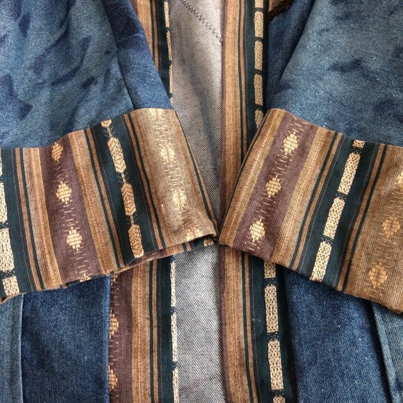 MARY REYNOLDS DESIGN Jacket M/L Blue Textured Denim Western Open Duster Tassel - Picture 5 of 15